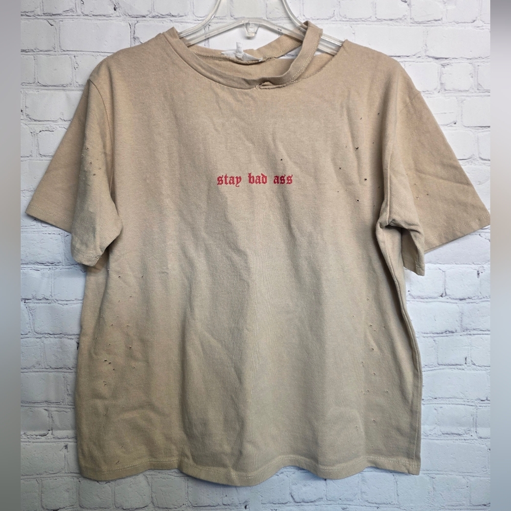 Etophe Studios/ Beige Distressed Graphic T-Shirt